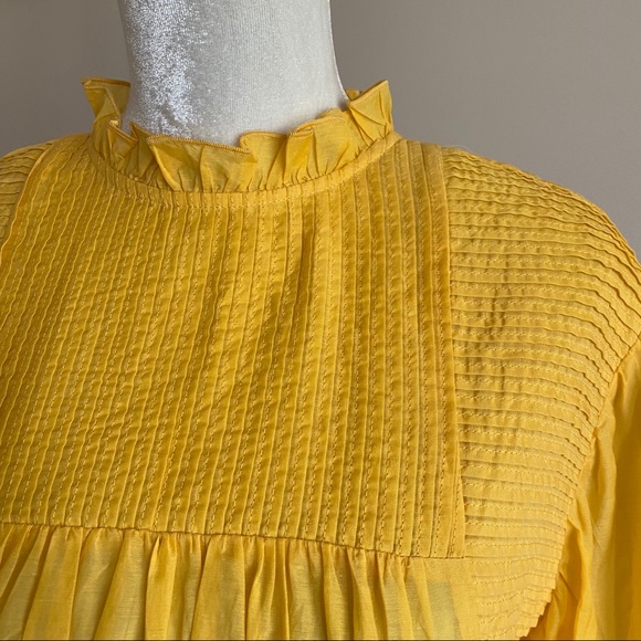 Something Navy Yellow Pleated Peplum Top M - Picture 3 of 12